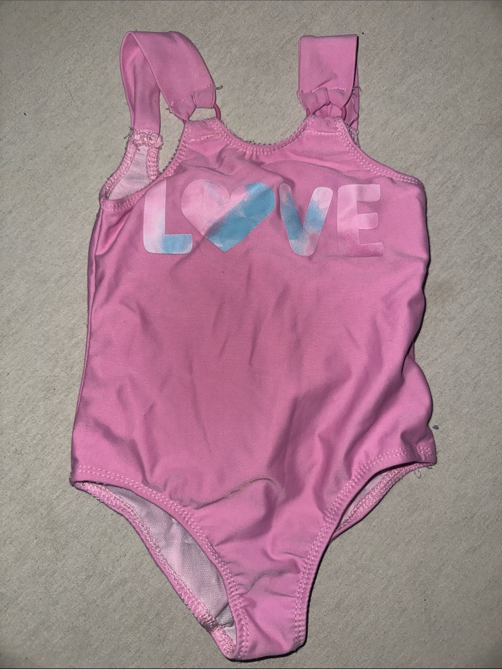 Kids Size 3T Pink Girls One-Piece Swimsuit with LOVE Heart Print